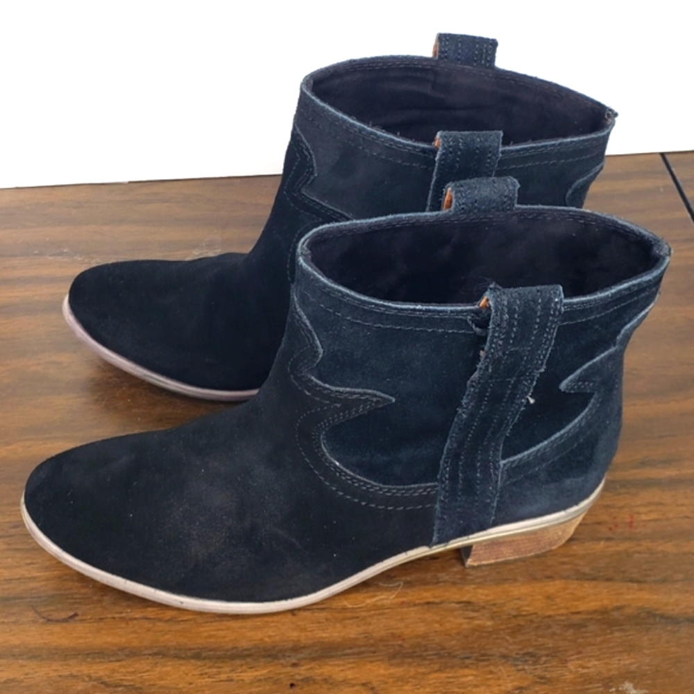 Lucky Brand Terra Suede Black Western Ankle Booties Size 7.5M
